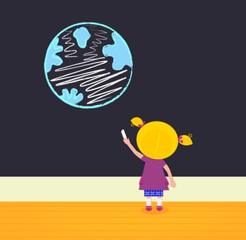 Cute little painter girl. Vector Illustration.