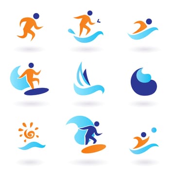 Vector collection of summer sport icons isolated on white.
