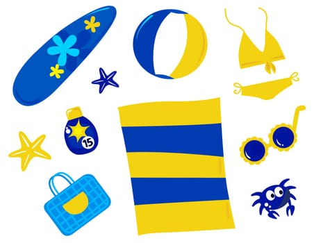 Vector icons collection of summer and beach retro items.