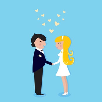 Cute Bride and Groom. Vector illustration.