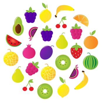 Stylized fresh fruit circle. Vector Illustration.