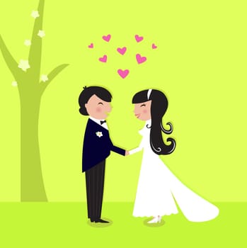 Wedding bride and groom. Vector Illustration.