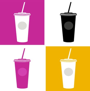 Plastic cups in pop art style. Vector Illustration.
