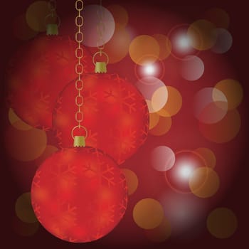 Red Christmas Balls on Multicolor Abstract Background