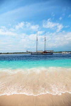 Luxury boat on a stunning beach in Gili Trawangan, Indonesia