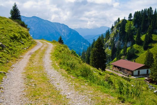 A mountainous dirt road in the german alps.