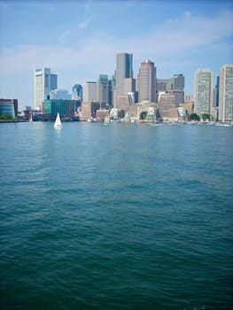 Skyline of Boston Harbor coming in from a ferry