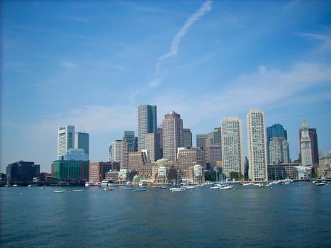 Skyline of Boston Harbor coming in from a ferry