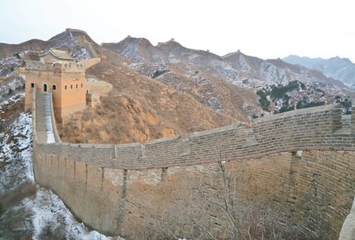 A section of the great wall of china on a cold winter day