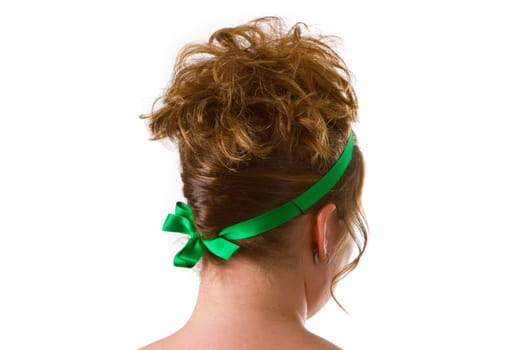 Young woman with high hairstyle isolated on white background