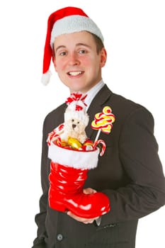 Businessman with Santa hat isolated on white background