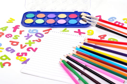 School Brushes Letters Numbers Pens Colorful
