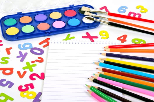 School Brushes Letters Numbers Pens Colorful