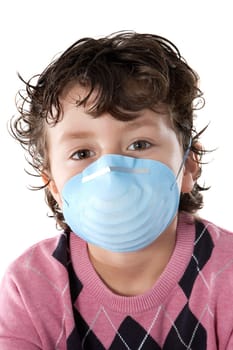 Child infected with influenza A and mask isolated over white