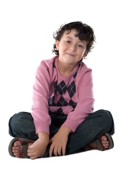 Happy child sitting on a over white background