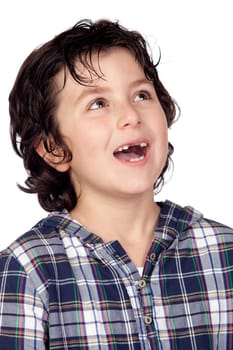 Smiling child without teeth isolated on white background