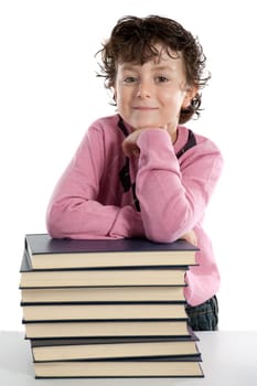Adorable child student on a over white background