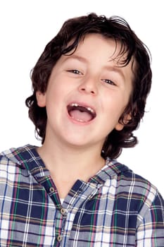 Smiling child without teeth isolated on white background