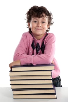 Adorable child student on a over white background