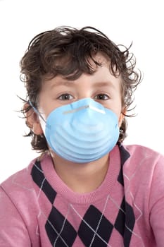 Child infected with influenza A and mask isolated over white