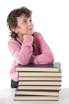Adorable child student on a over white background