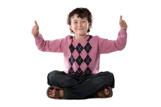 Happy child sitting on a over white background