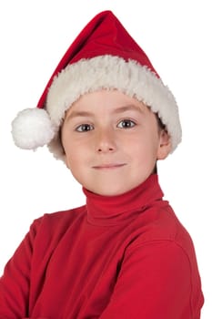 Adorable boy with santa hat isolated on white background