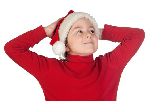 Adorable boy with santa hat isolated on white background