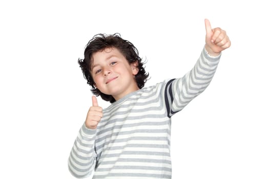Funny child saying OK isolated on white background