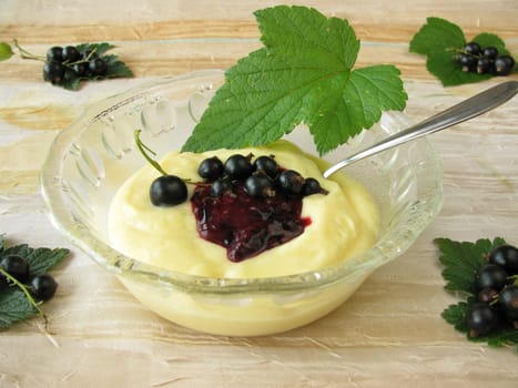 Vanilla cream with currant sauce
