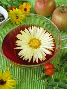 Fruit tea with marigold blossoms,rose hips and apples