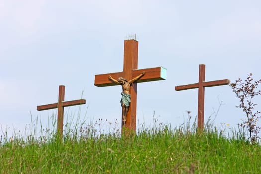 Jesus Christ crucified symbol of God&#039 s eternal love on the top of the hill