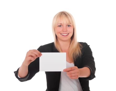 Young woman with business card