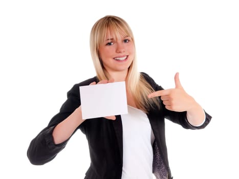Young woman with business card