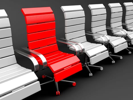 Red armchair for leader and gray for others - leadership concept