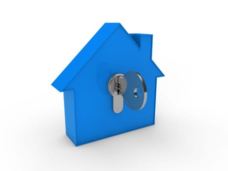 3d house key blue home estate security