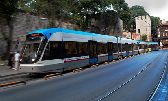 Istanbul, Turkey - June, 2011: speedy street car tramway metro of Istanbul infrastructure