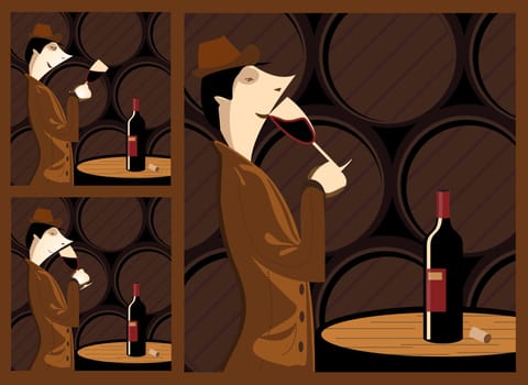 The three steps in tasting a wine barrel cellar with a wine cellar as a stage. The three steps are sight, smell and taste.