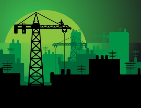 Construction in a city  or port. Vector illustration made ​​in bold colors.