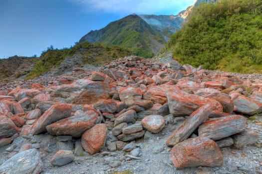Image of rocks at the bottom of an alpine landslide
