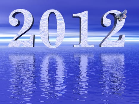 Icy 2012 upon blue ocean and with little butterfly