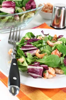 mixed leaf salad with crayfish
