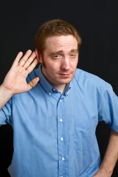 man trying to hearing