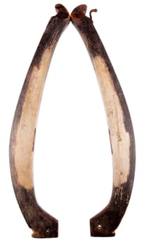 Old wooden horse collar with white background