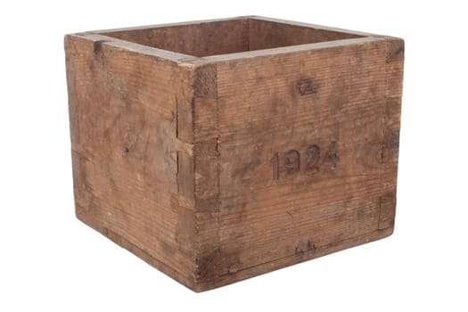 Old empty wooden box on white background