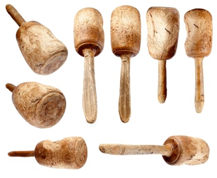 carpenter wooden hammer collection on white background