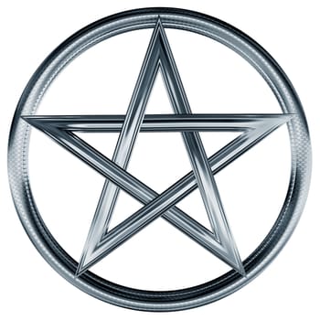 Isolated illustration of an ornate silver pentagram