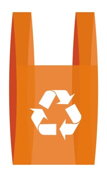 illustration of recycling arrows symbol in red shopping plastic bag.