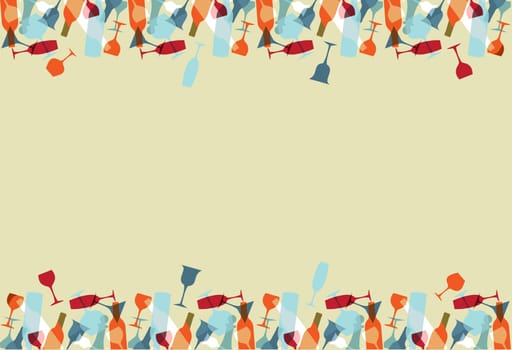 Colorful wine glasses and bottles vector texture background.