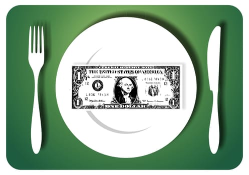 One-dollar bill for served for a meal. Vector available